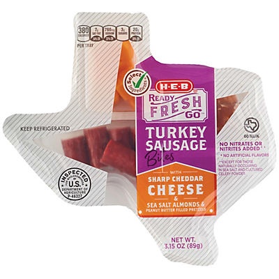 slide 1 of 1, H-E-B Select Ingredients Turkey Sausage with Sharp Cheddar Cheese, 3.15 oz