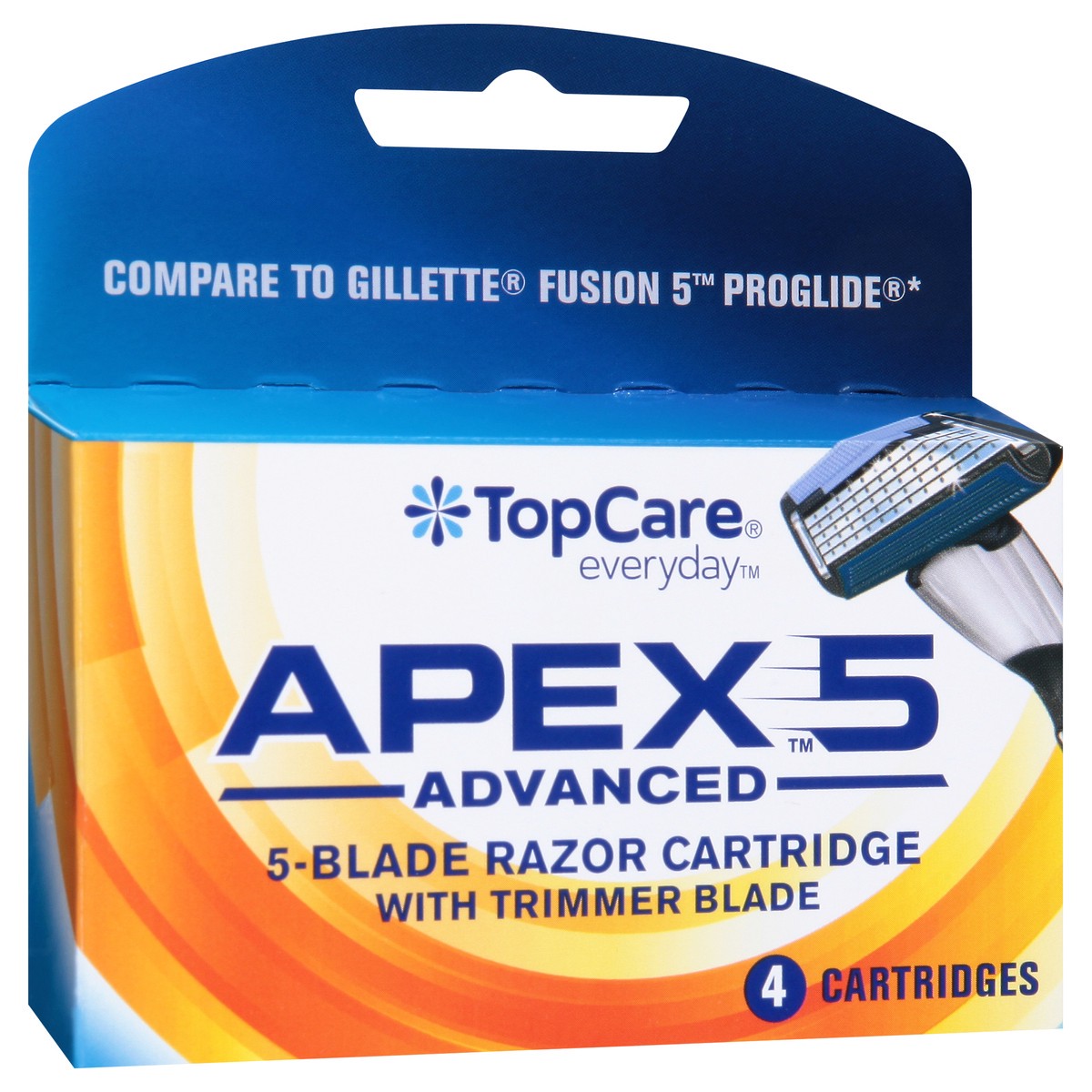 slide 2 of 9, TopCare Everyday Apex 5 Advanced 5-Blade Razor Cartridge with Trimmer Blade 4 ea, 4 ct