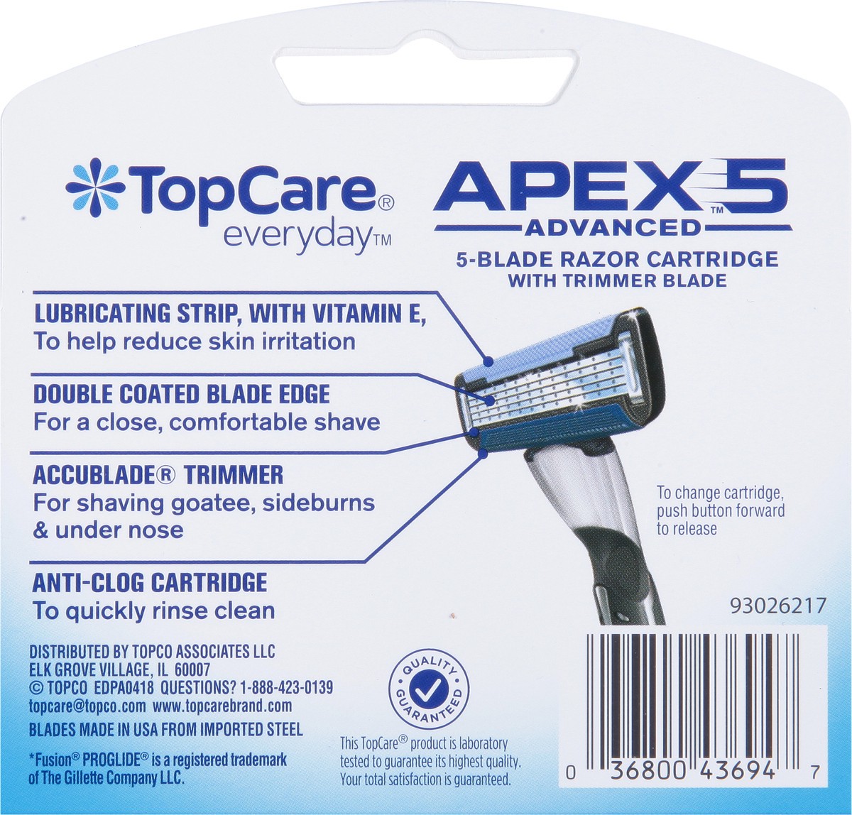 slide 5 of 9, TopCare Everyday Apex 5 Advanced 5-Blade Razor Cartridge with Trimmer Blade 4 ea, 4 ct