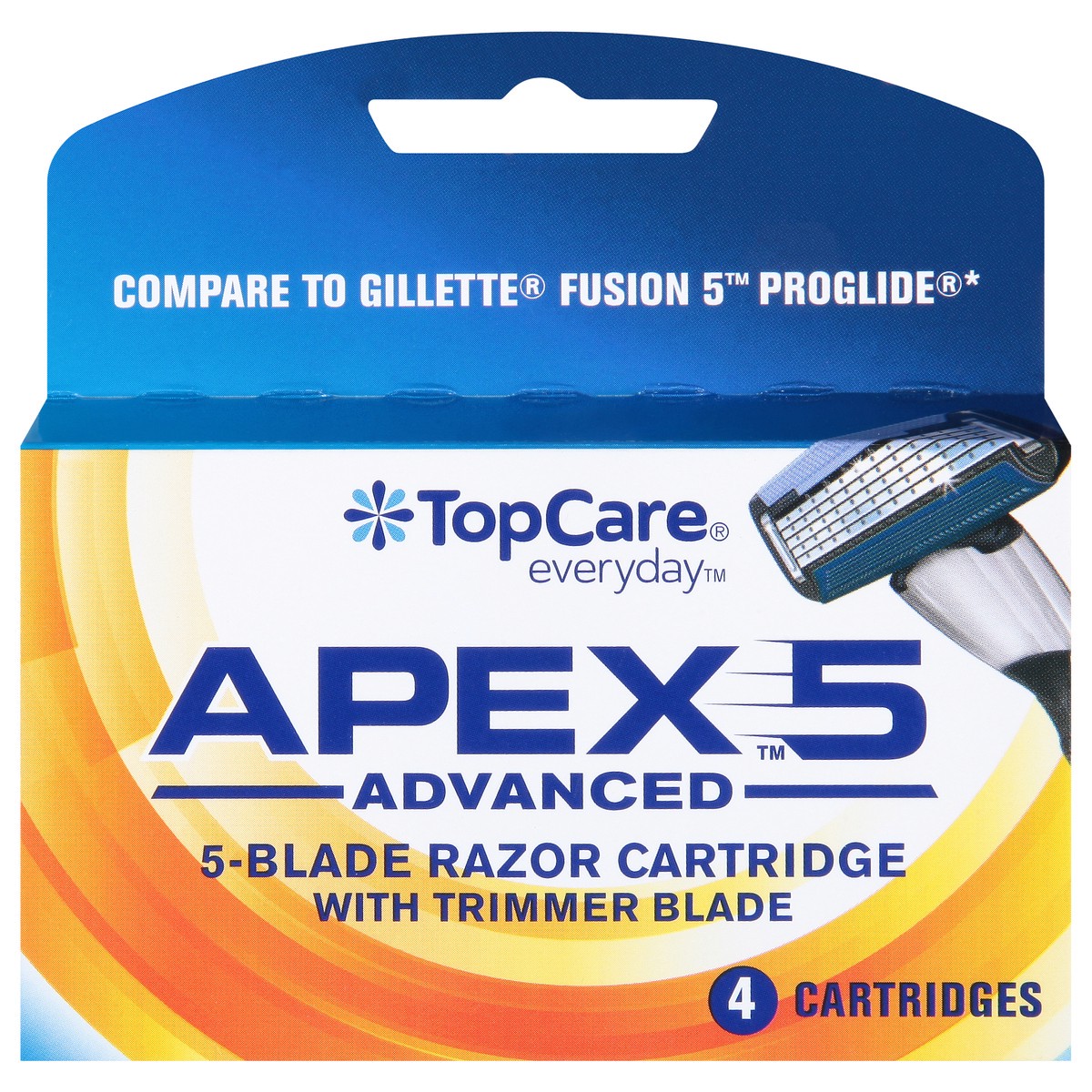 slide 1 of 9, TopCare Everyday Apex 5 Advanced 5-Blade Razor Cartridge with Trimmer Blade 4 ea, 4 ct