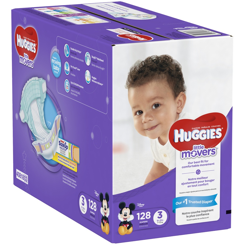 slide 3 of 3, Huggies Little Movers Diapers Size 3, 128 ct