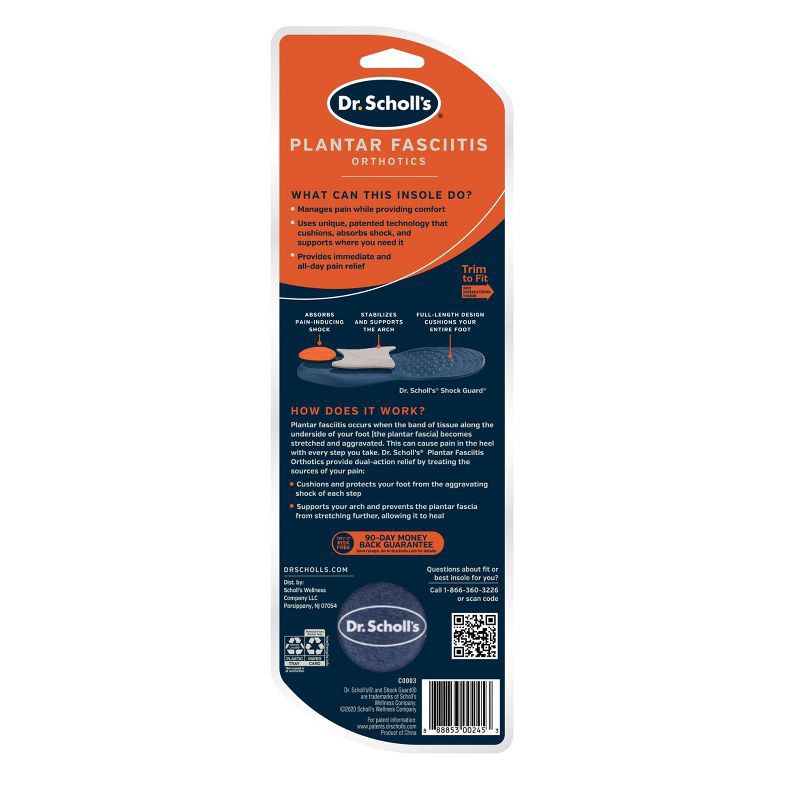 slide 2 of 3, Dr. Scholl's Plantar Fasciitis Insoles for Men - Size (8-13): Heel Pain Relief, Foam, Fits Dress, Casual, Running Shoes, 1 ct