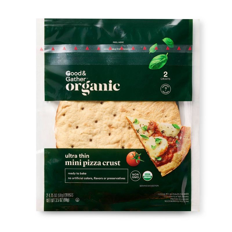 slide 1 of 4, Organic Mini Ultra-Thin Pizza Crusts - 3.5oz/2ct - Good & Gather™, 2 ct; 3.5 oz