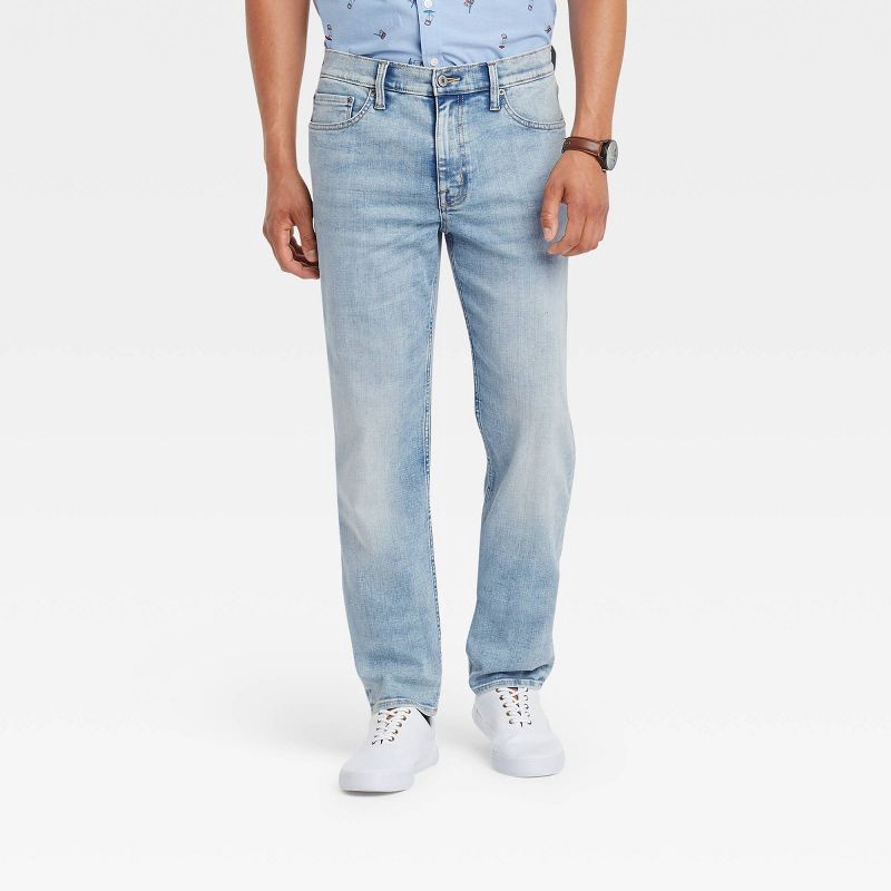 slide 1 of 3, Men's Slim Straight Fit Jeans - Goodfellow & Co™ Light Blue 38x30: Heavyweight Denim, Mid Rise, Stretch Fabric, 1 ct