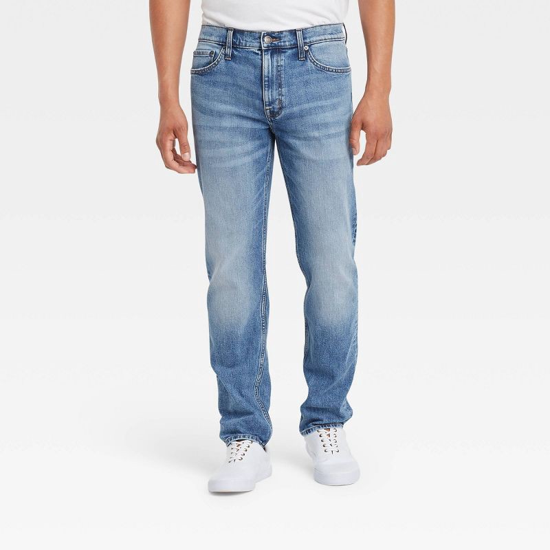 slide 1 of 3, Men's Slim Straight Fit Jeans - Goodfellow & Co™ Indigo Blue 32x32: Heavyweight Denim, Mid Rise, Stretch, 1 ct