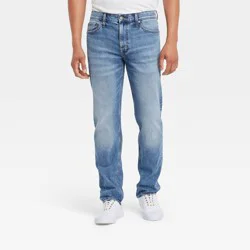 Men's Slim Straight Fit Jeans - Goodfellow & Co™ Indigo Blue 34x32: Heavyweight Denim, Mid Rise, Stretch, Machine Washable