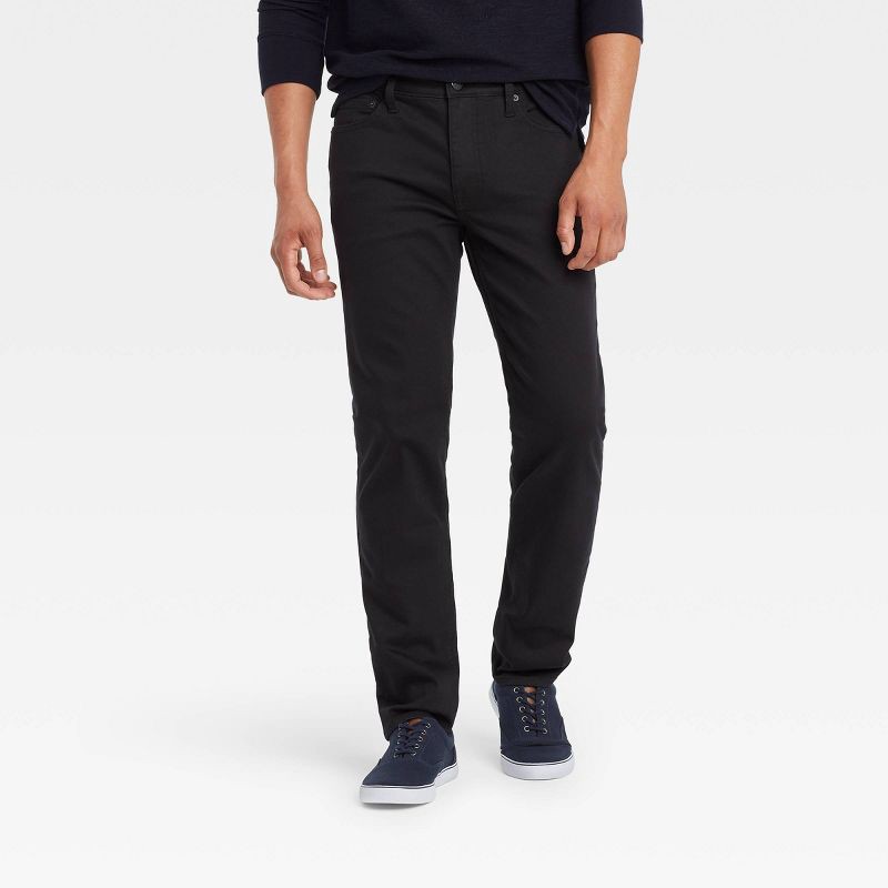 slide 1 of 3, Men's Slim Fit Jeans - Goodfellow & Co™ Black 34x32: Lightweight Denim, Mid Rise, Stretch Fabric, 1 ct