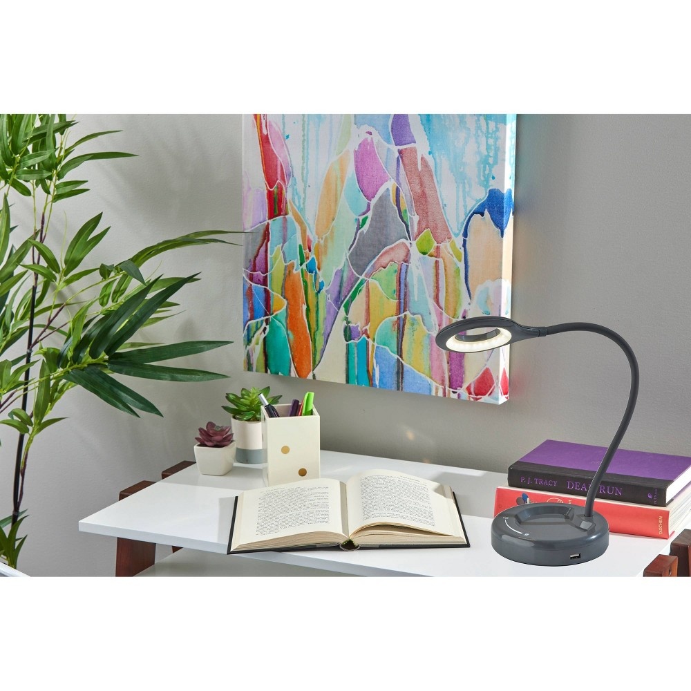 slide 5 of 5, Dimmable Desk Lamp (Includes LED Light Bulb) Gray - Adesso, 1 ct