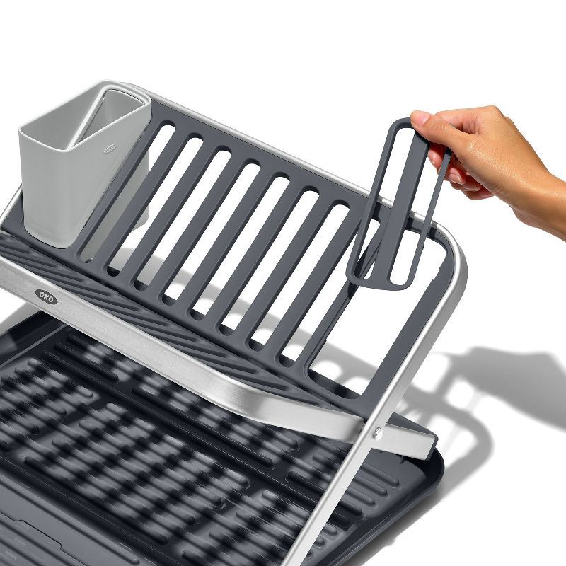 slide 5 of 11, OXO Compact Folding Dish Rack: Gray Freestanding Dish Drying Rack, Hand Wash, 21" Depth, 15" Width, 3.3 lbs, 3.3 lb