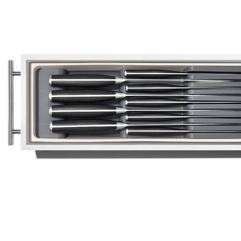 slide 4 of 8, OXO In Drawer Knife Organizer: Utensil Storage, Knife Holder, Drawer Insert, Kitchen Organizer, Gray/White, Hand Wash, 1 ct