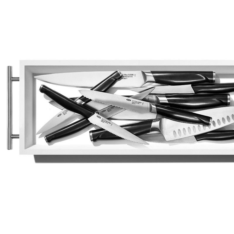 slide 6 of 8, OXO In Drawer Knife Organizer: Utensil Storage, Knife Holder, Drawer Insert, Kitchen Organizer, Gray/White, Hand Wash, 1 ct