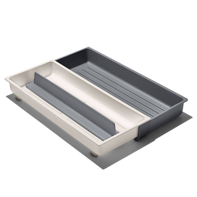 slide 3 of 7, OXO Long Handled Tool Organizer: Utensil & Kitchen Drawer Storage, White/Gray, Hand Wash, TPE & Polypropylene Material, 1 ct