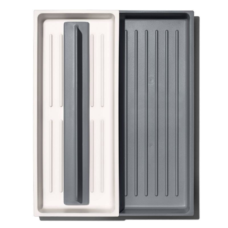 slide 1 of 7, OXO Long Handled Tool Organizer: Utensil & Kitchen Drawer Storage, White/Gray, Hand Wash, TPE & Polypropylene Material, 1 ct