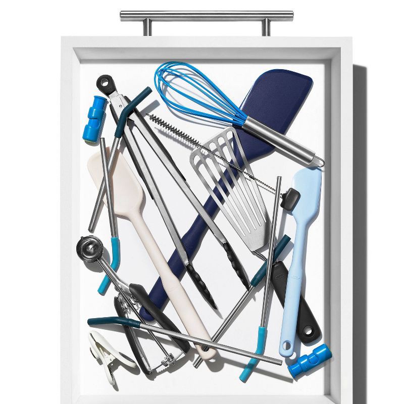slide 7 of 7, OXO Long Handled Tool Organizer: Utensil & Kitchen Drawer Storage, White/Gray, Hand Wash, TPE & Polypropylene Material, 1 ct