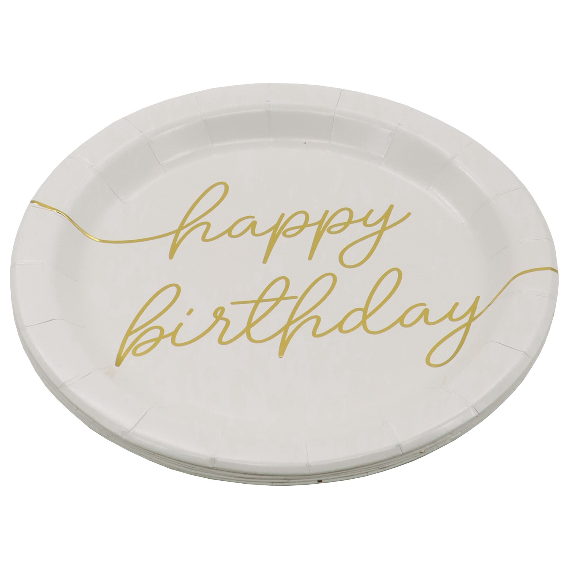slide 2 of 2, 7" White & Gold Happy Birthday Snack Plates, 8ct. By Celebrate It, 8 ct