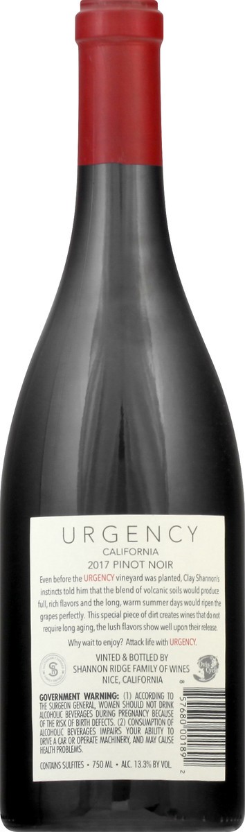 slide 4 of 9, Urgency California Pinot Noir 750 ml, 750 ml