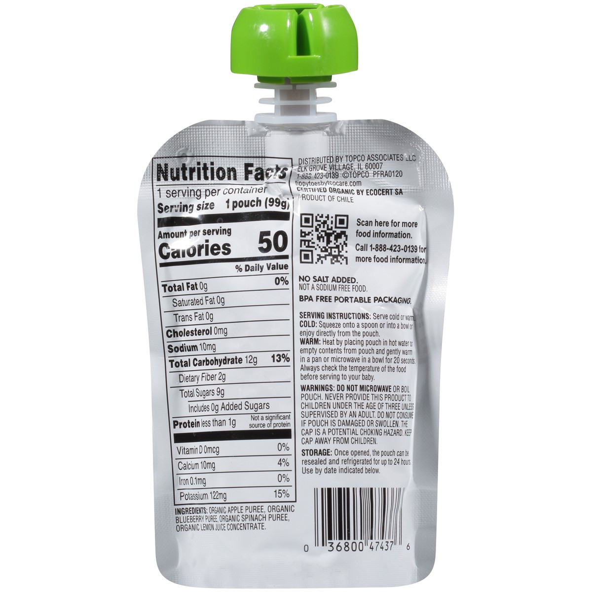 slide 6 of 9, Tippy Toes Organic 2 (6 Months & Up) Apple Blueberry Spinach Baby Food 3.5 oz, 3.5 oz