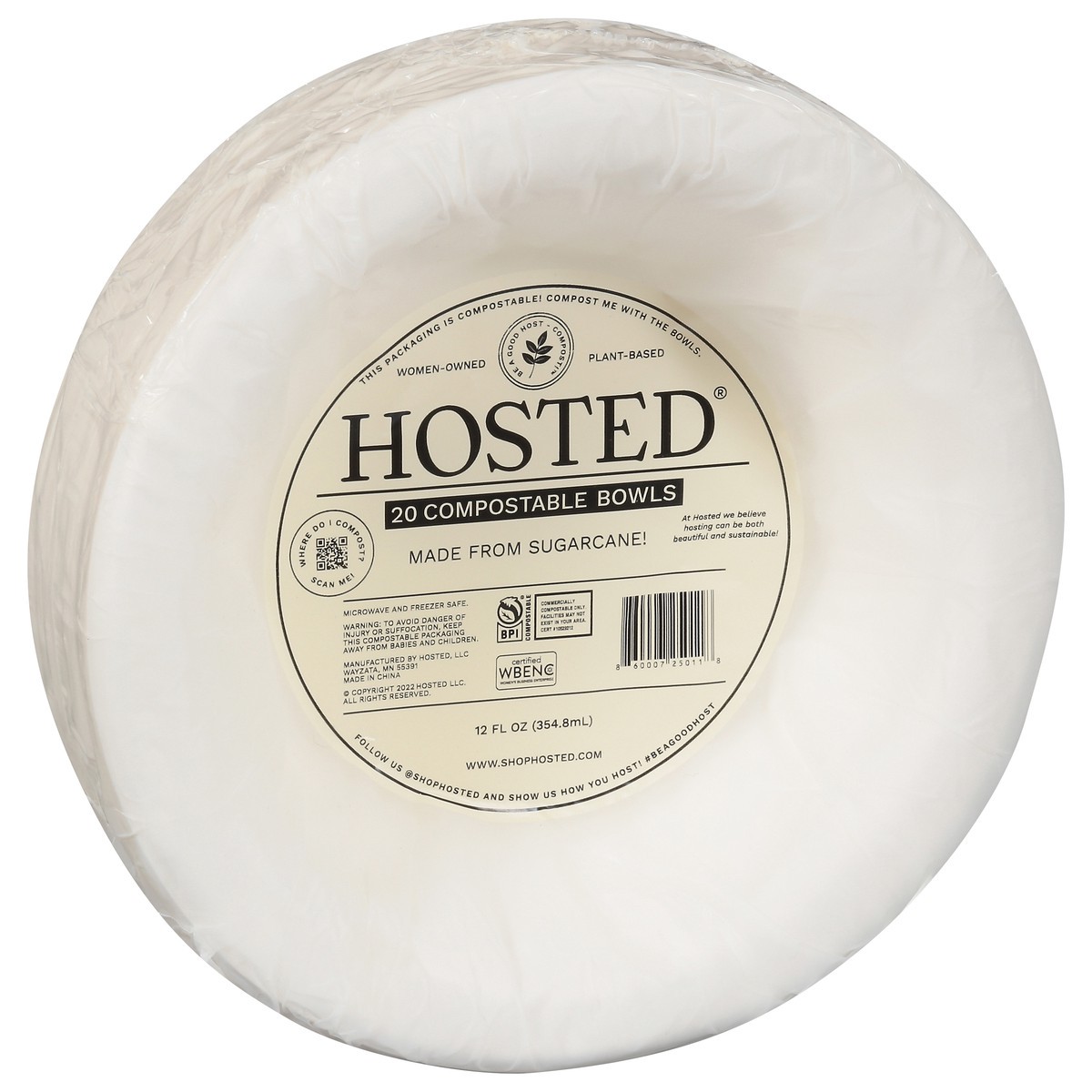 slide 5 of 9, Hosted 12 Fluid Ounce Compostable Bowls 20 ea, 20 ct