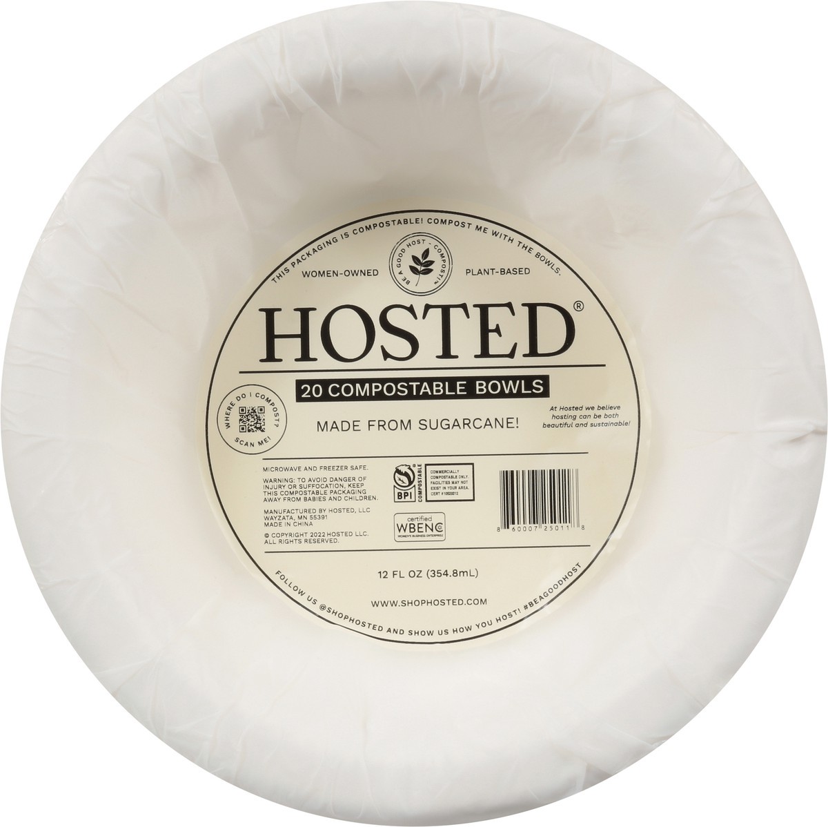 slide 3 of 9, Hosted 12 Fluid Ounce Compostable Bowls 20 ea, 20 ct