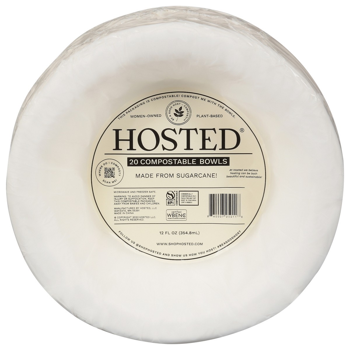 slide 1 of 9, Hosted 12 Fluid Ounce Compostable Bowls 20 ea, 20 ct