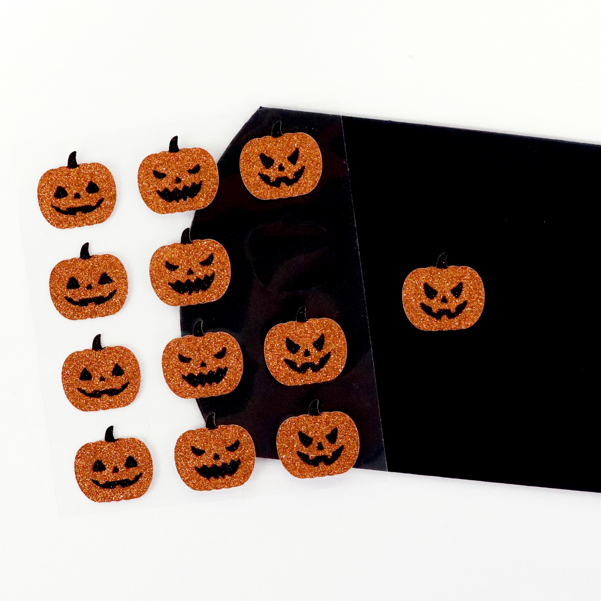 slide 3 of 3, Halloween Orange Jack-O'-Lantern Glitter Stickers By Recollections, 3.81 in x 4.33 in