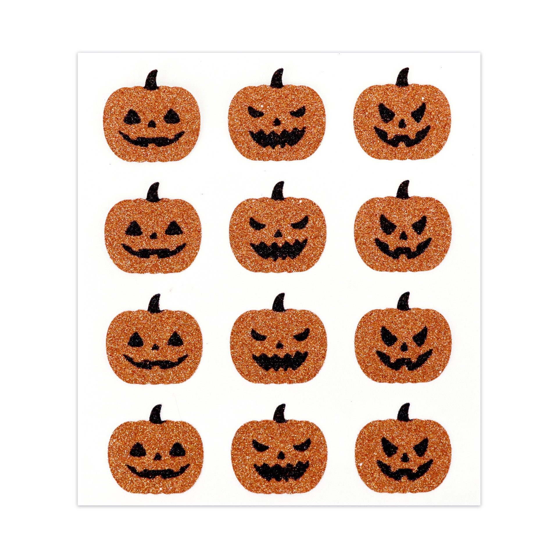 slide 2 of 3, Halloween Orange Jack-O'-Lantern Glitter Stickers By Recollections, 3.81 in x 4.33 in