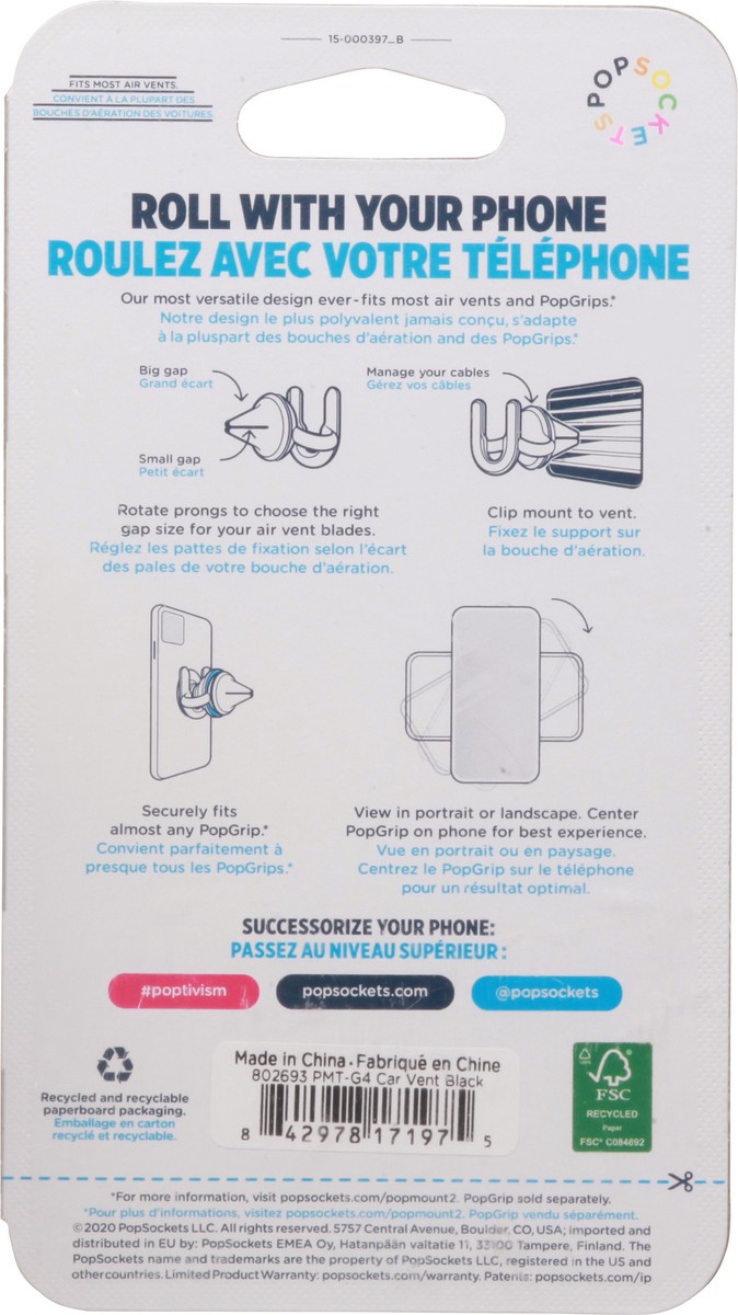 slide 11 of 11, PopSockets Black Car Vent PopMount 2 1 ea, 1 ct