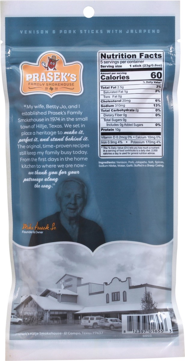 slide 13 of 14, Prasek's Dry Venison & Pork Sticks with Jalapeno, 4 oz