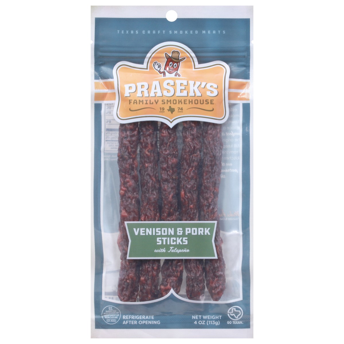 slide 1 of 14, Prasek's Dry Venison & Pork Sticks with Jalapeno, 4 oz