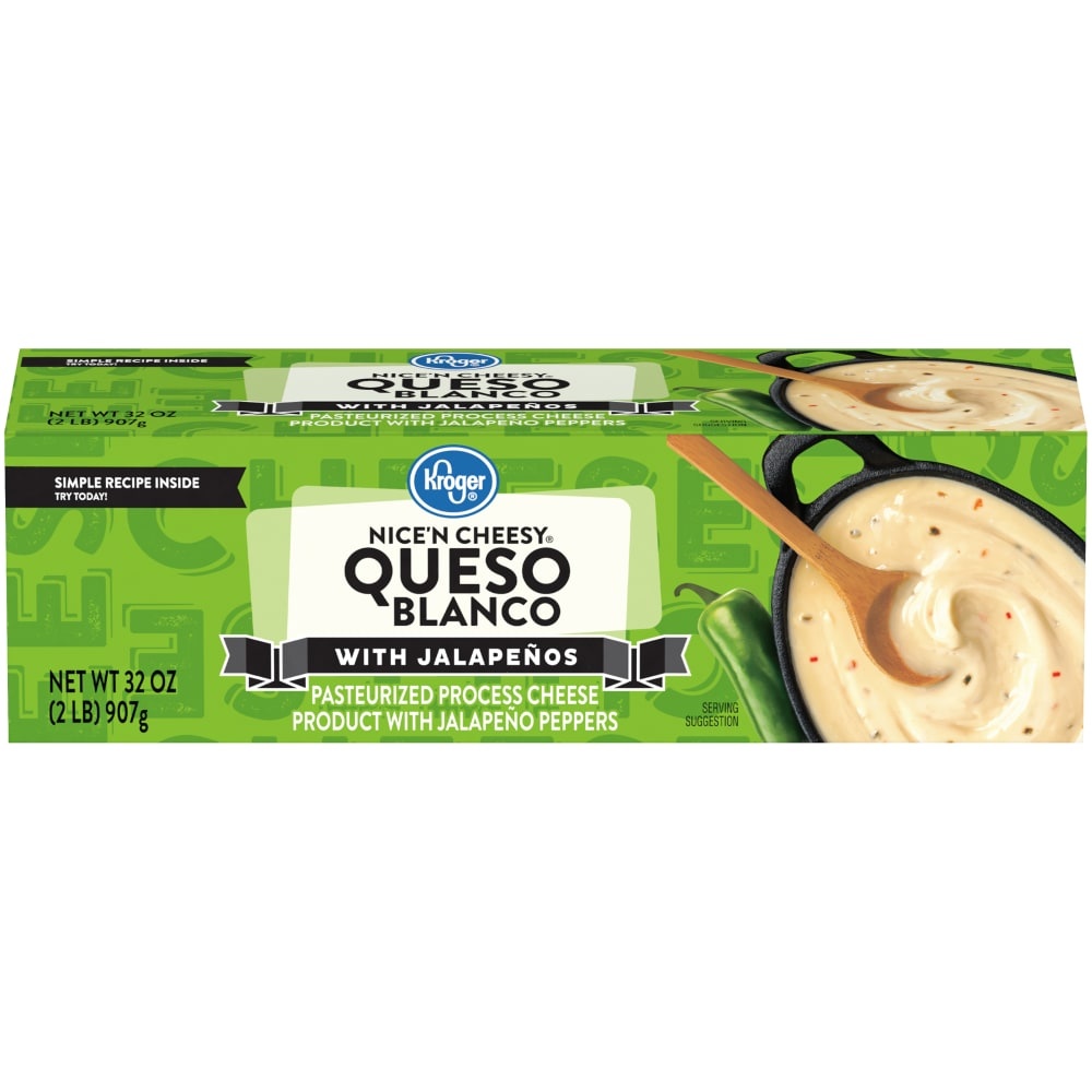 slide 1 of 1, Kroger Nice 'n Cheesy Queso Blend With Jalapenos, 32 oz