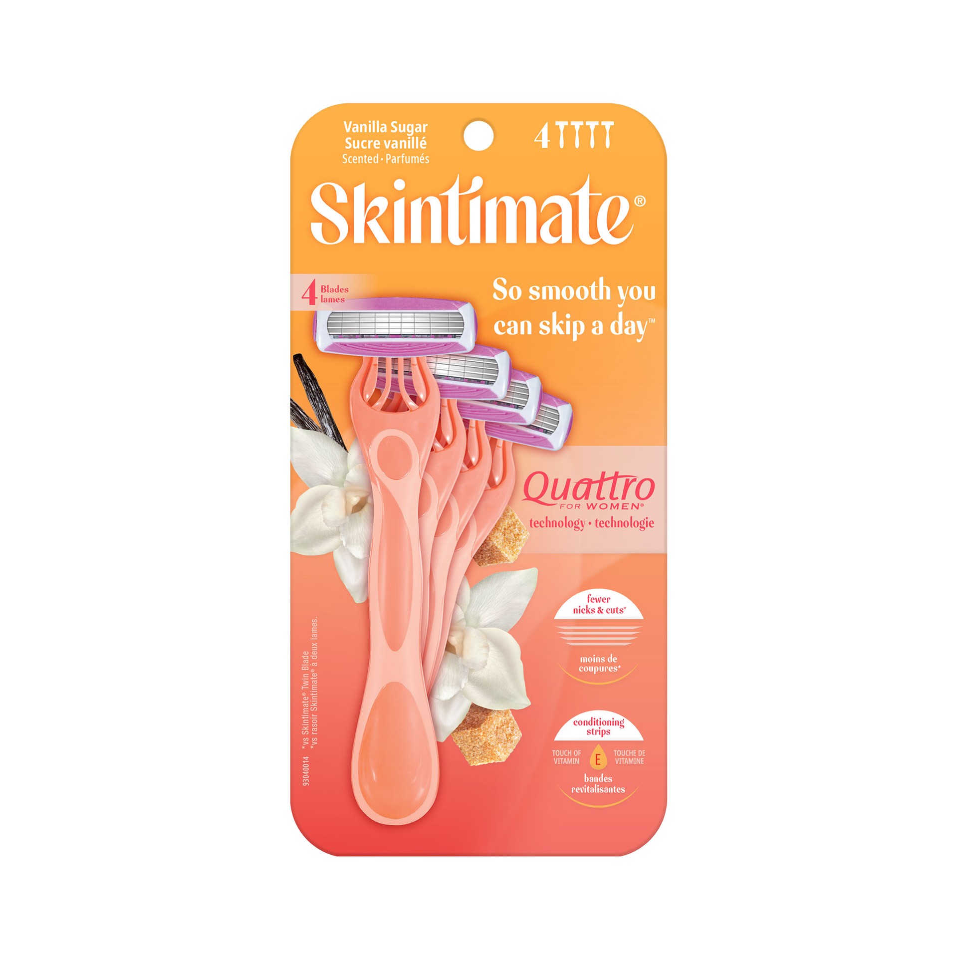 slide 1 of 3, Skintimate Vanilla Sugar Exfoliating 4-Blade Disposable Razors, 4 Ct, 1 ct