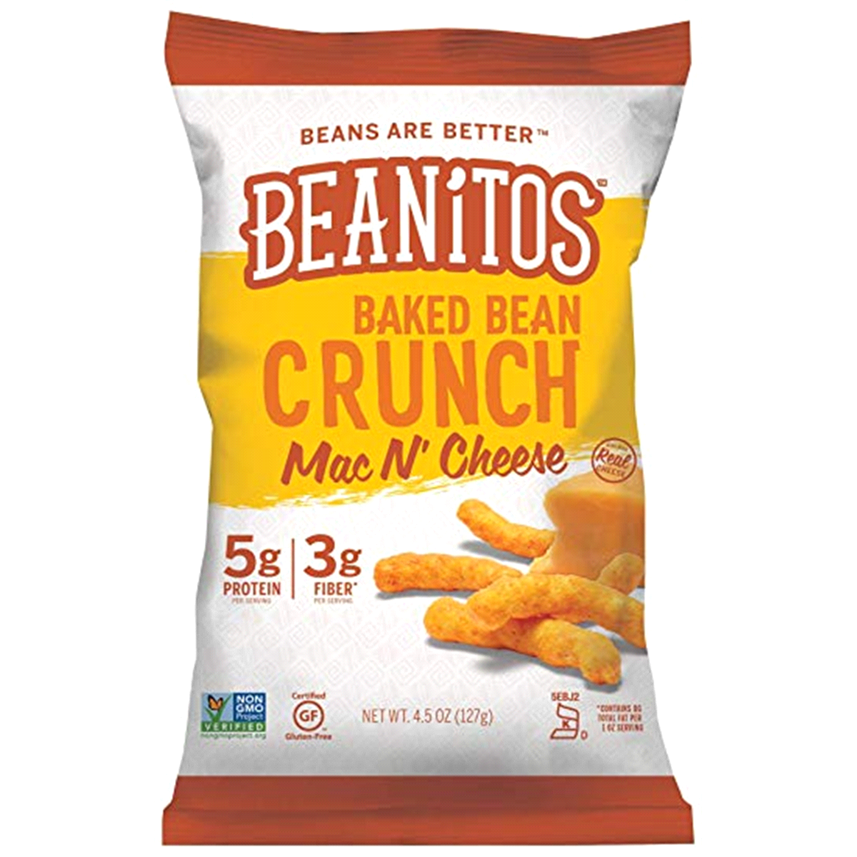 slide 1 of 1, Beanitos Mac N' Cheese Baked Bean Crunch Snack, 1 ct