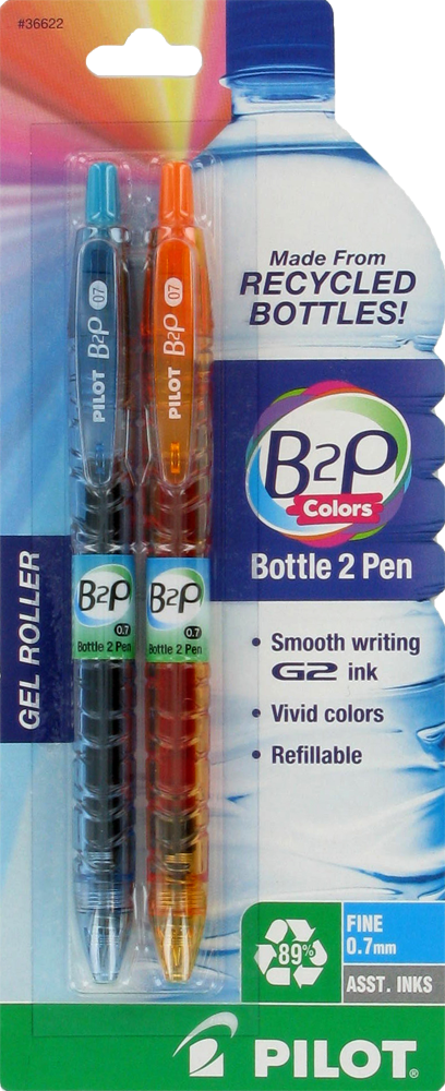 slide 1 of 1, Pilot B2P Gel Roller Recycled Bottle to Pen Blue/Orange, 2 ct