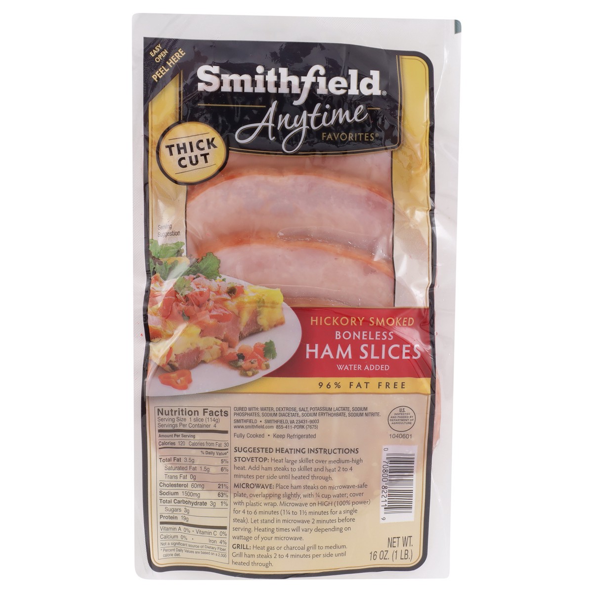 slide 1 of 5, Smithfield Anytime Favorites Hickory Smoked Boneless Ham Thick Slices, 16 oz