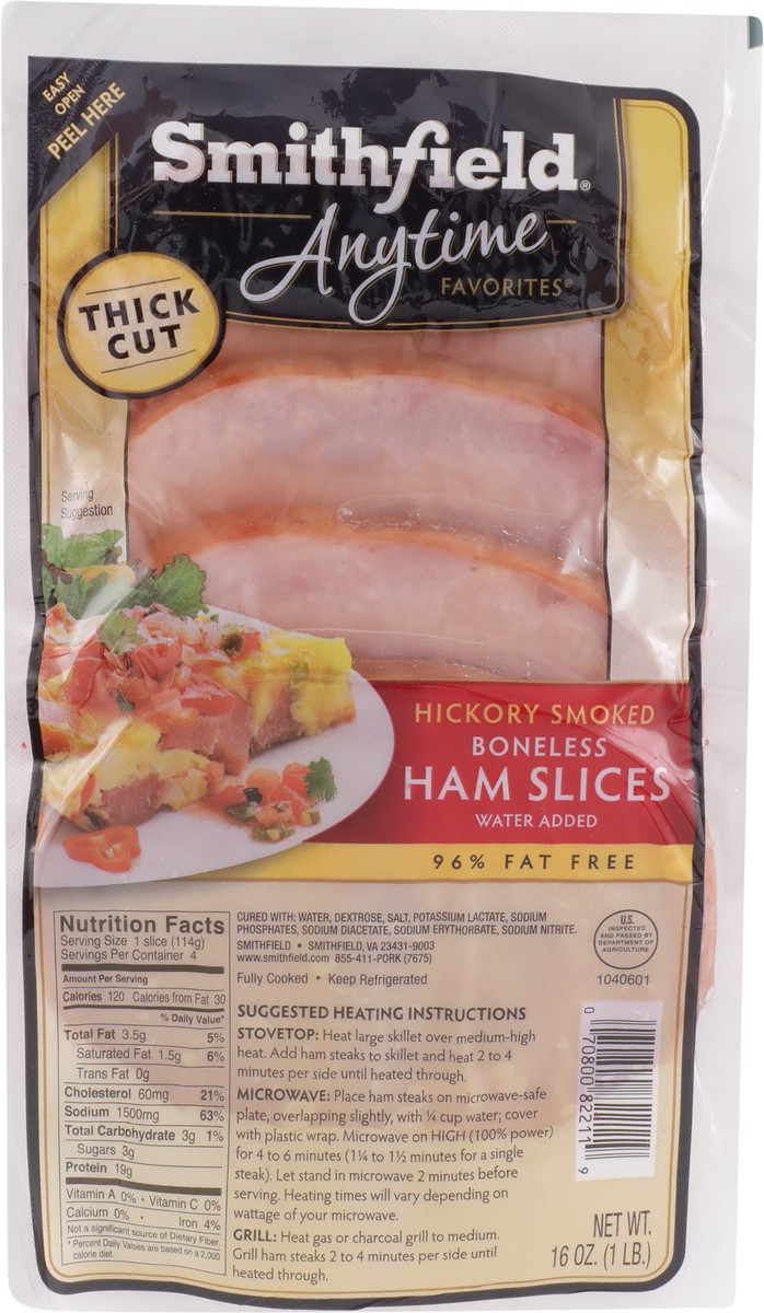 slide 5 of 5, Smithfield Anytime Favorites Hickory Smoked Boneless Ham Thick Slices, 16 oz