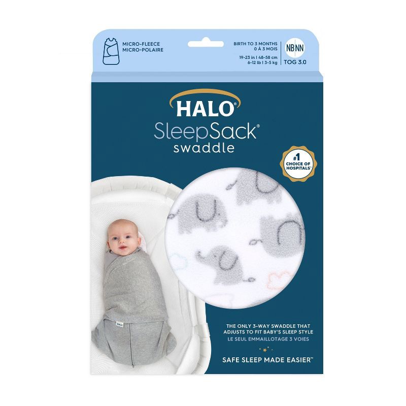 slide 2 of 3, HALO Innovations Sleepsack Swaddle Wrap - Elephant - Newborn, 1 ct