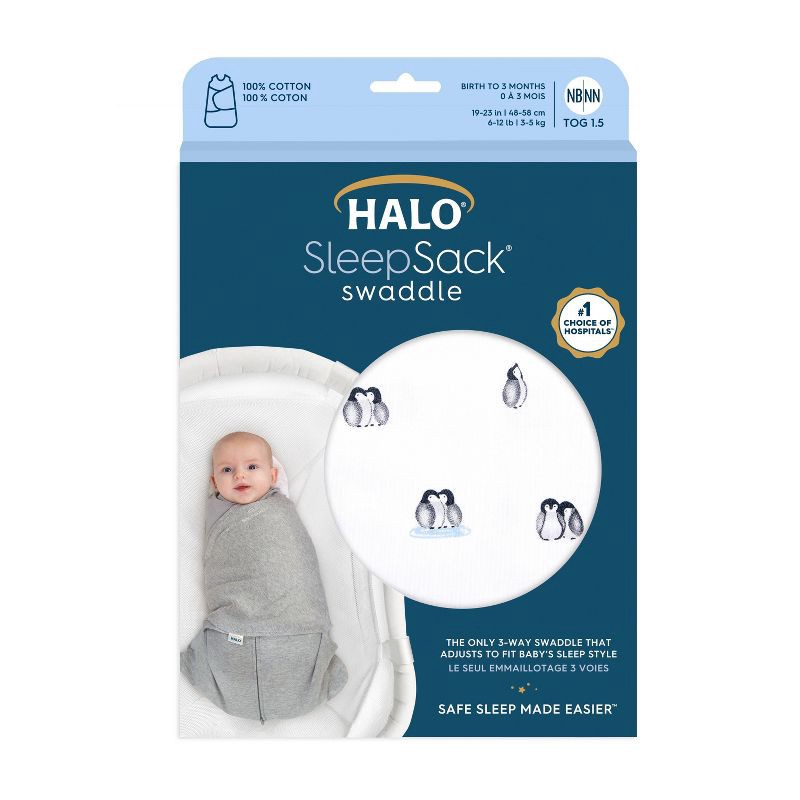 slide 2 of 2, HALO Innovations Sleepsack 100% Cotton Swaddle Wrap - Penguins - NB, 1 ct