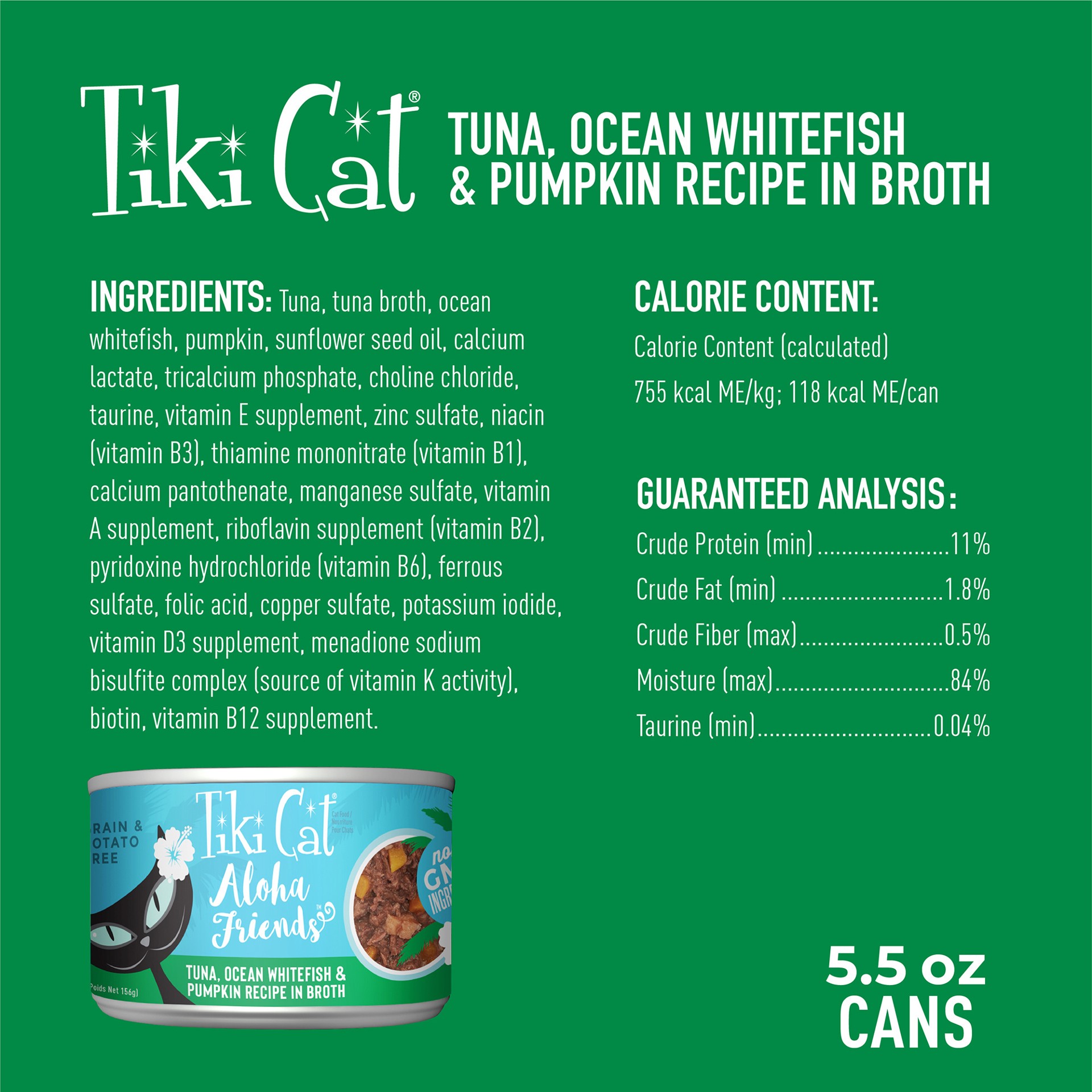 slide 3 of 8, Tiki Cat Aloha Friends Wet Cat Food, Tuna Ocean Whitefish & Pumpkin, 5.5 oz. Can, 5.5 oz