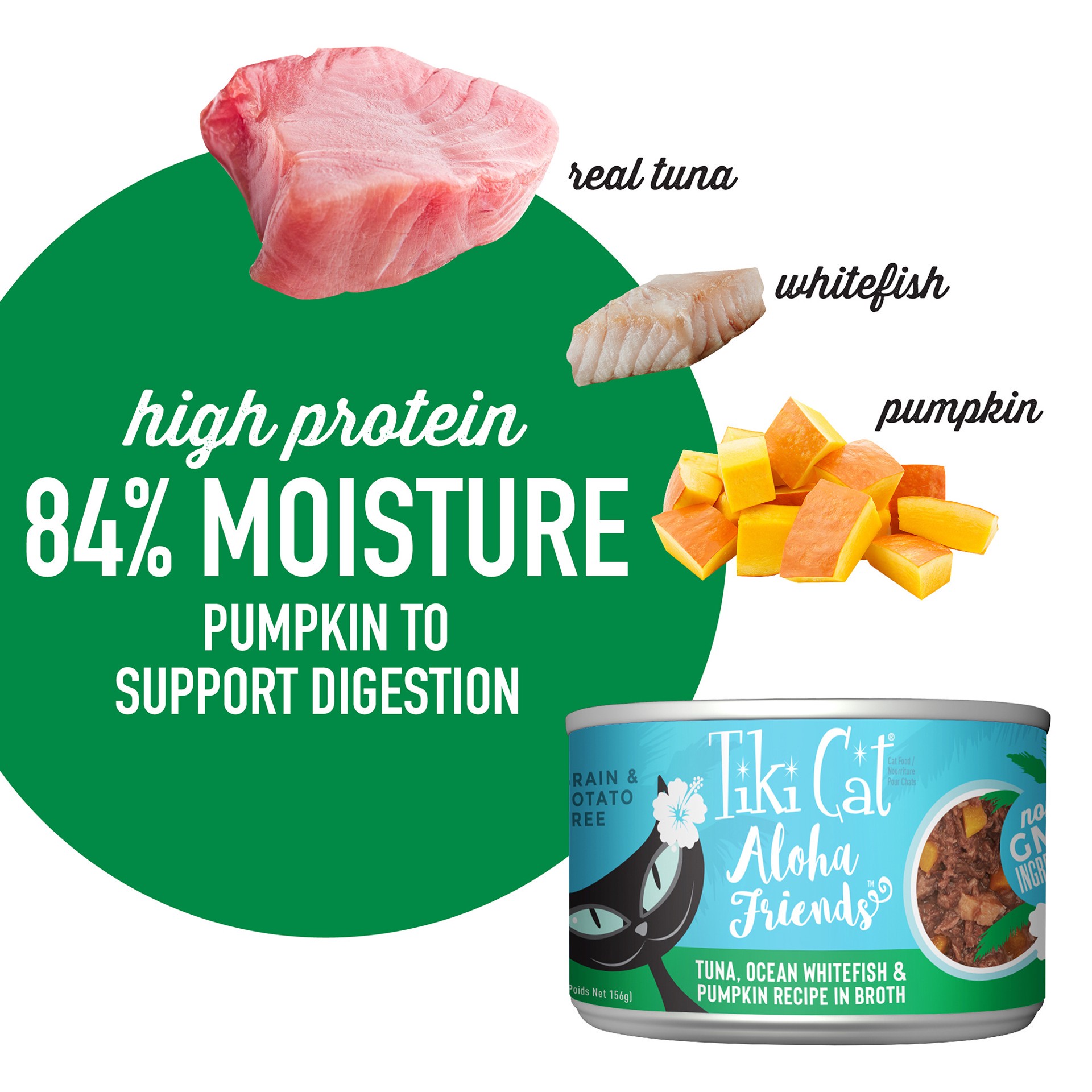 slide 8 of 8, Tiki Cat Aloha Friends Wet Cat Food, Tuna Ocean Whitefish & Pumpkin, 5.5 oz. Can, 5.5 oz