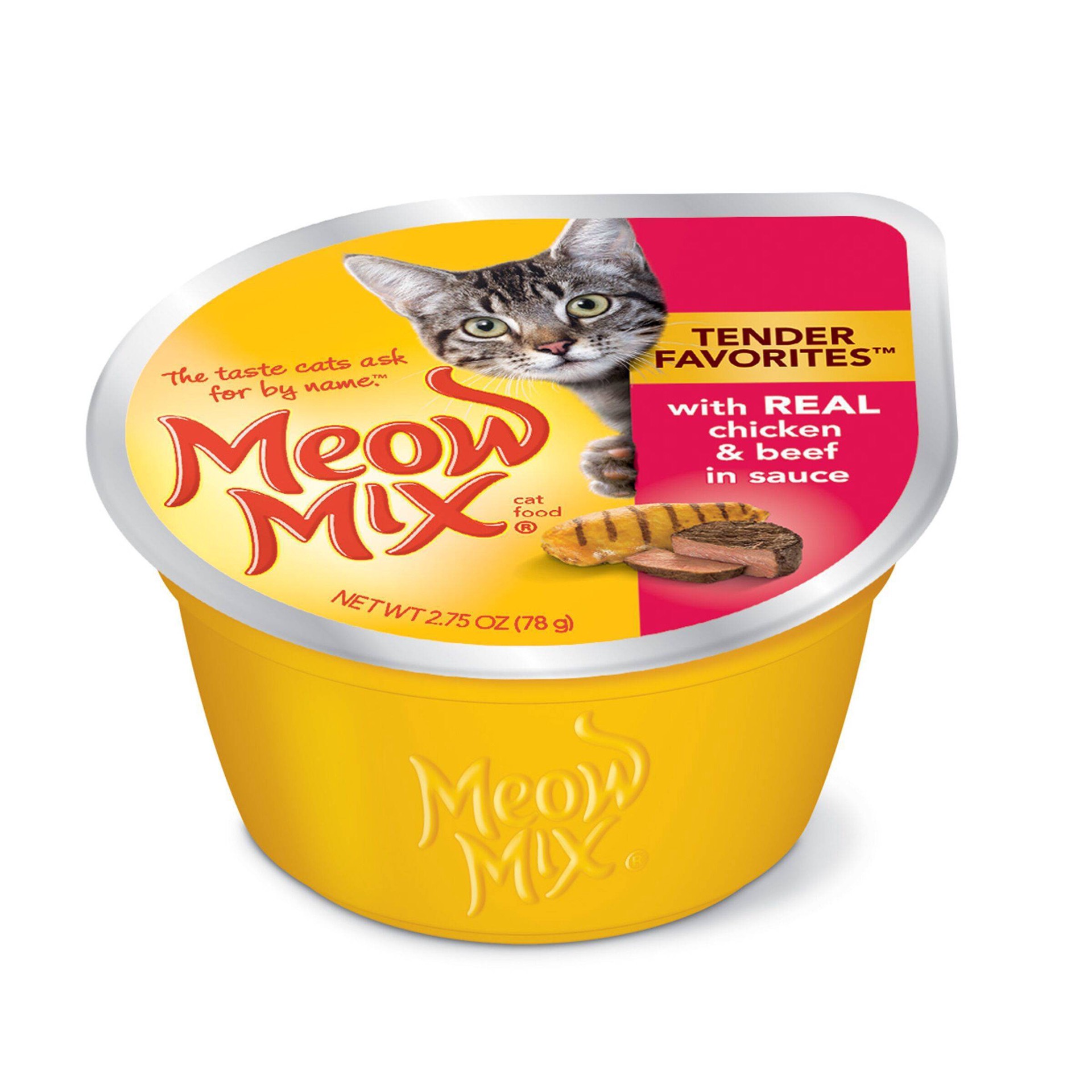 slide 1 of 1, Meow Mix Cat Food Tender Favorites Real Chicken & Beef In Sauce, 2.75 oz