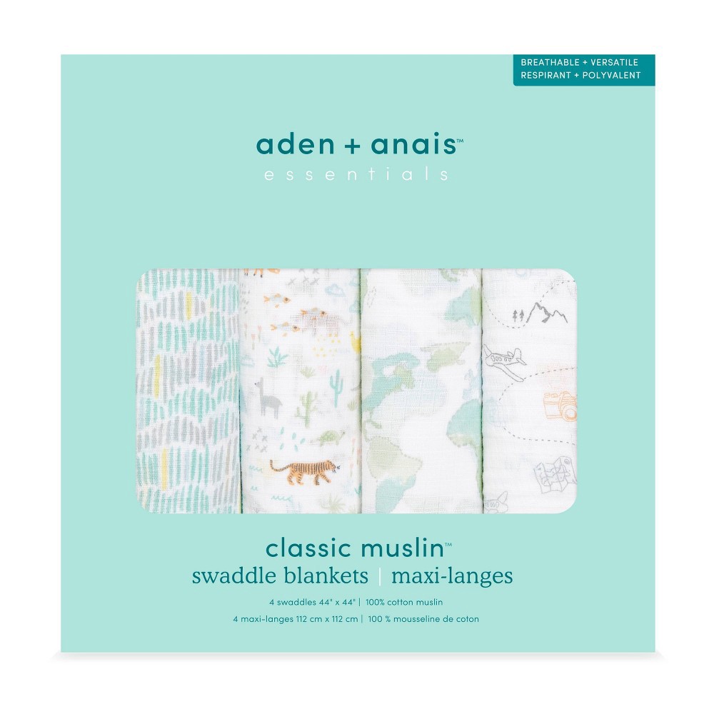 slide 2 of 2, aden + anais Essentials Voyageur Neutral Swaddle Blankets - 4pk, 1 ct