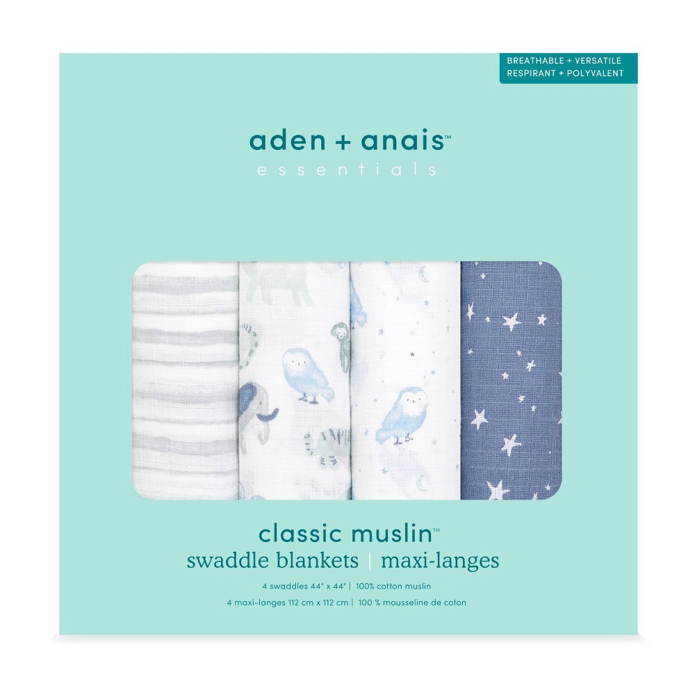 slide 3 of 4, aden + anais Essentials Time To Dream Swaddle Blankets - 4pk, 1 ct