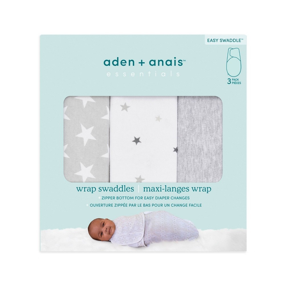 slide 2 of 3, aden + anais Essentials Easy Swaddle Wrap - Twinkle Neutral 0-3 Months 3pk, 1 ct