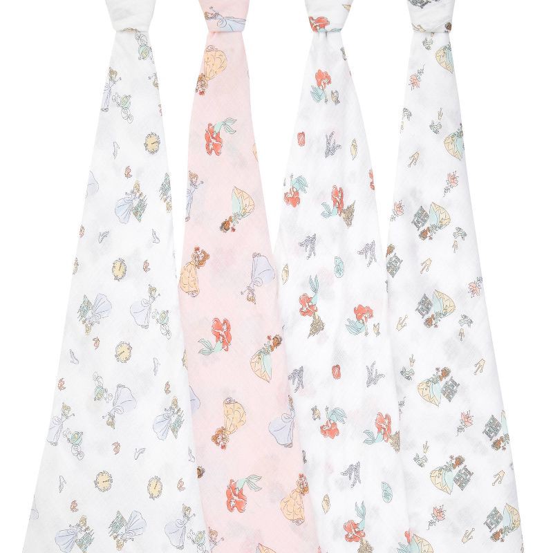 slide 2 of 4, aden + anais essentials 4pk Cotton Muslin Swaddle Blankets - Disney Princess, 4 ct