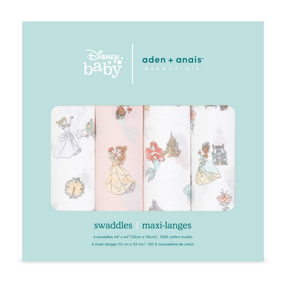 slide 3 of 4, aden + anais Essentials Disney Princess Swaddle Blankets - 4pk, 1 ct