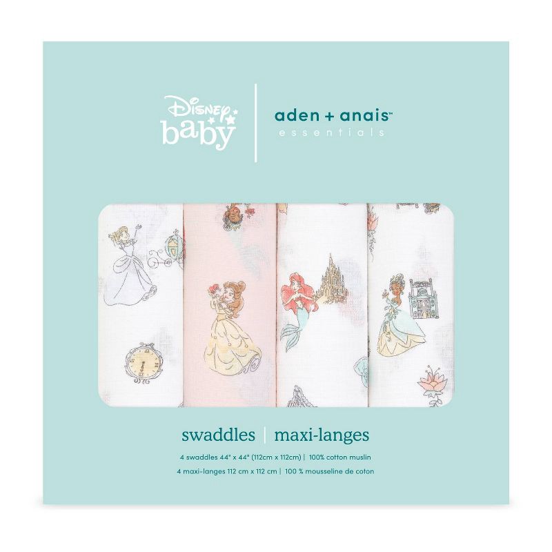 slide 3 of 4, aden + anais essentials 4pk Cotton Muslin Swaddle Blankets - Disney Princess, 4 ct