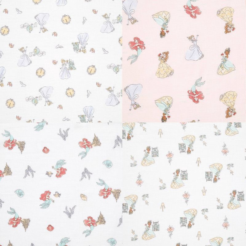 slide 4 of 4, aden + anais essentials 4pk Cotton Muslin Swaddle Blankets - Disney Princess, 4 ct