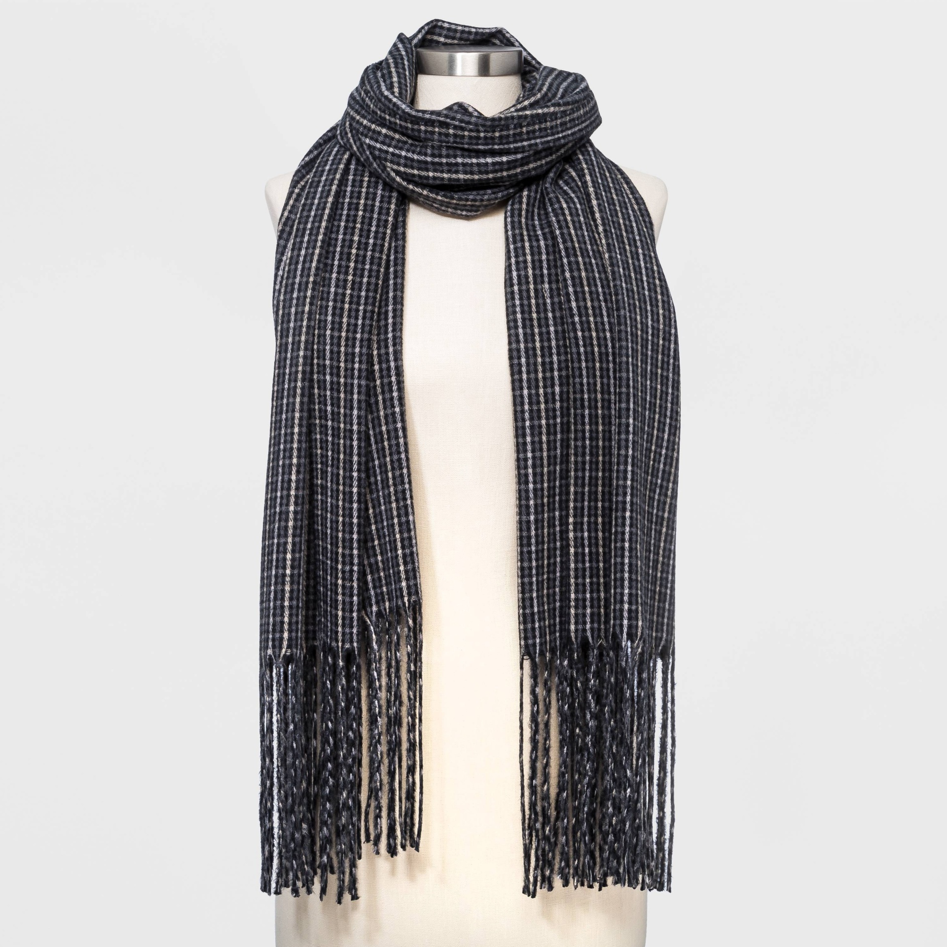 slide 1 of 2, Women's Plaid Blanket Scarf - A New Day Black, 1 ct
