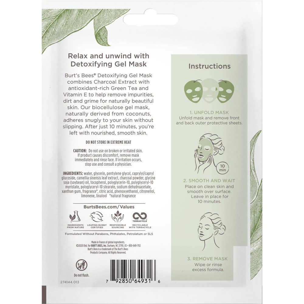 slide 2 of 3, Burt's Bees Detoxifying Green Tea Biocellulose Mask - 1pc, 1 ct