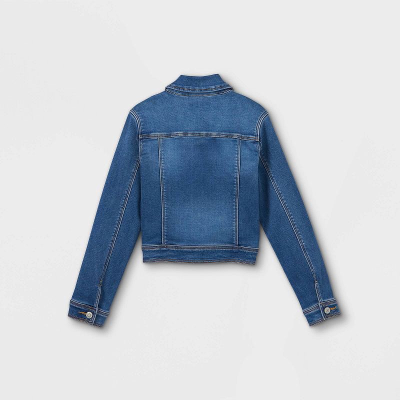 slide 2 of 2, Girls' Jean Jacket - Cat & Jack™ Medium Wash M: Snap Closure, Denim Style, 1 ct